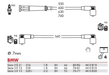 BMW E12 E21 E30 BUJİ KABLOSU SETİ M10 1.6 1.8 2.0 8V 1974-1982 12121277632 12121355180 