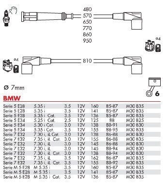 BMW E32 E34 M30 BUJİ KABLO SETİ 12121716939 12121717206 12121716582
