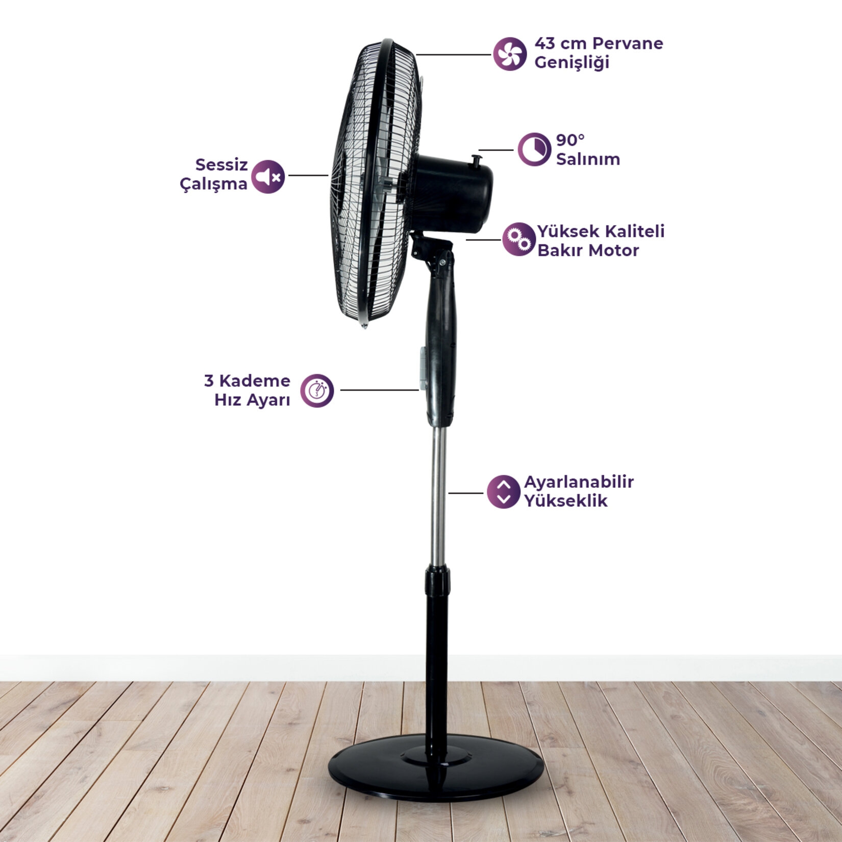 Joysidea Fan 16’’ Ayaklı Vantilatör 3 Kademe
