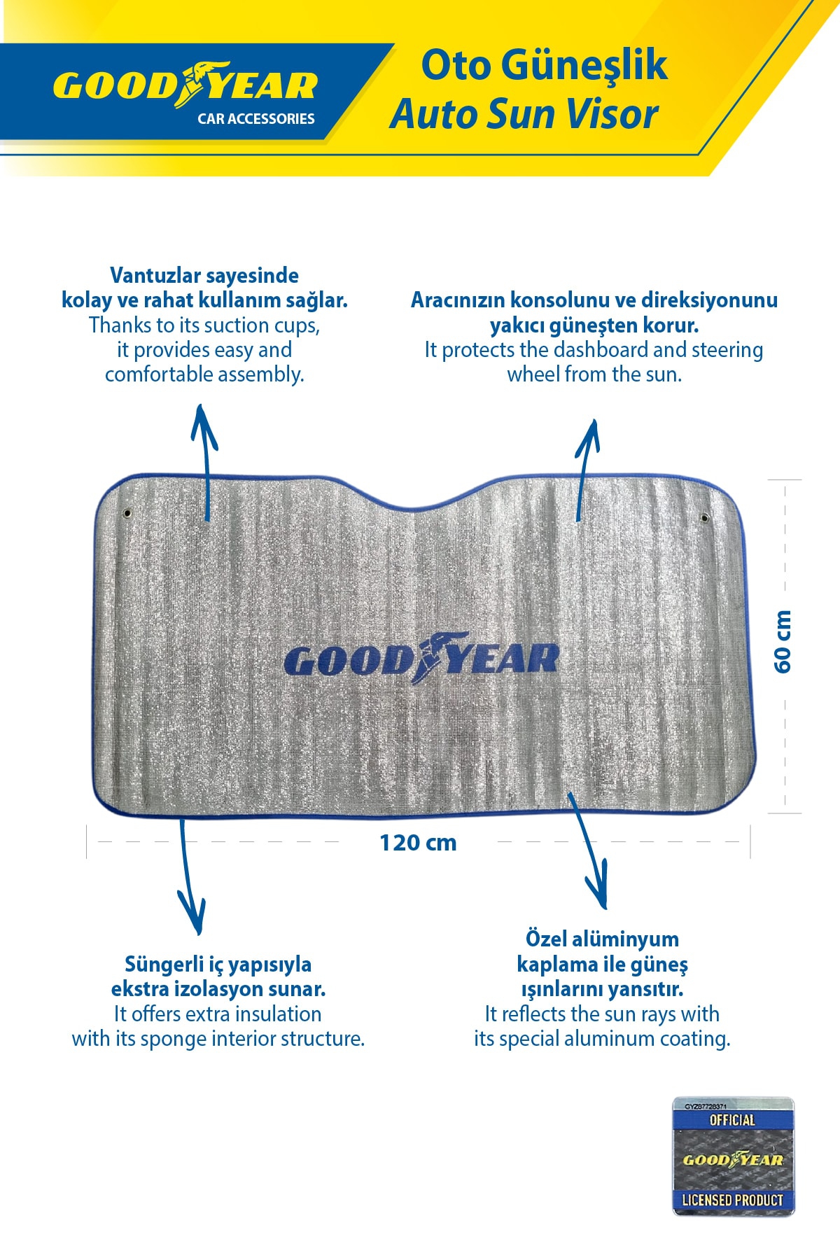 Goodyear Anti-Uv Oto Güneşlik 120 X 60 Cm GDY 401014