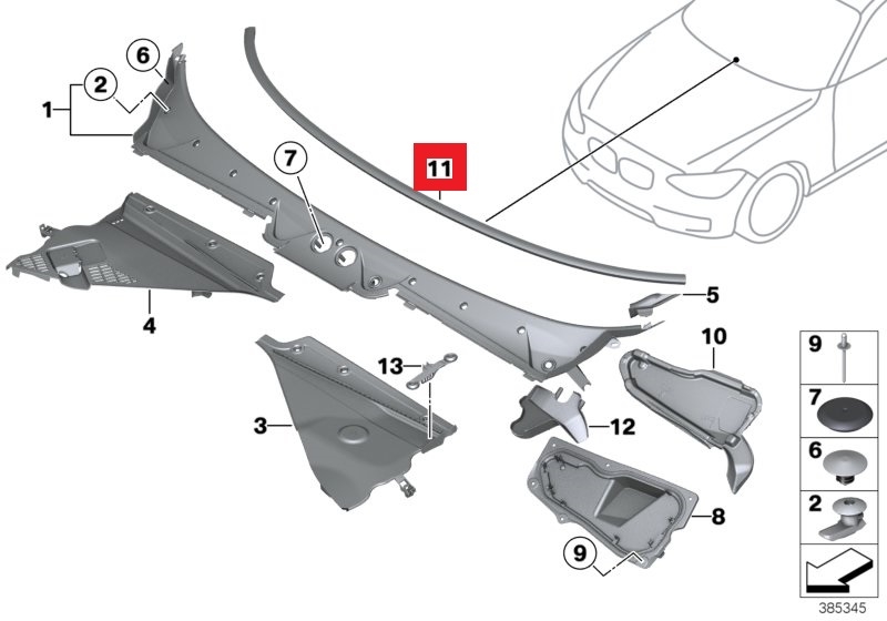 BMW F01 F02 F03 F10 F22 F30 F32 F34 F36 F45 F48 F80 F87 ÖN CAM LASTİĞİ ALT 51487325890
