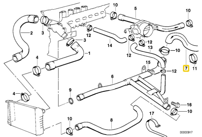 BMW E36 M50 M52 MOTOR SU DÖNÜŞ HORTUMU 11531703844