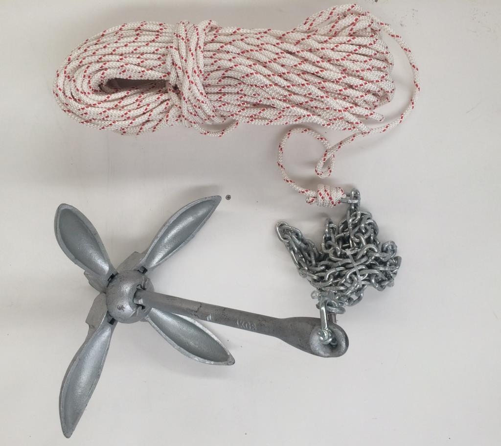 TEKNE VE ŞİŞME BOT İÇİN HAZIR ÇAPA SETİ 2,5KG ÇAPA + 2M ZİNCİR + 50MT HALAT