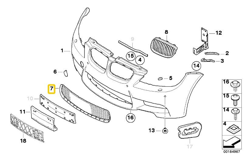 BMW E90 E92 E93 ÖN ORTA M3 TAMPON IZGARASI 51117900764