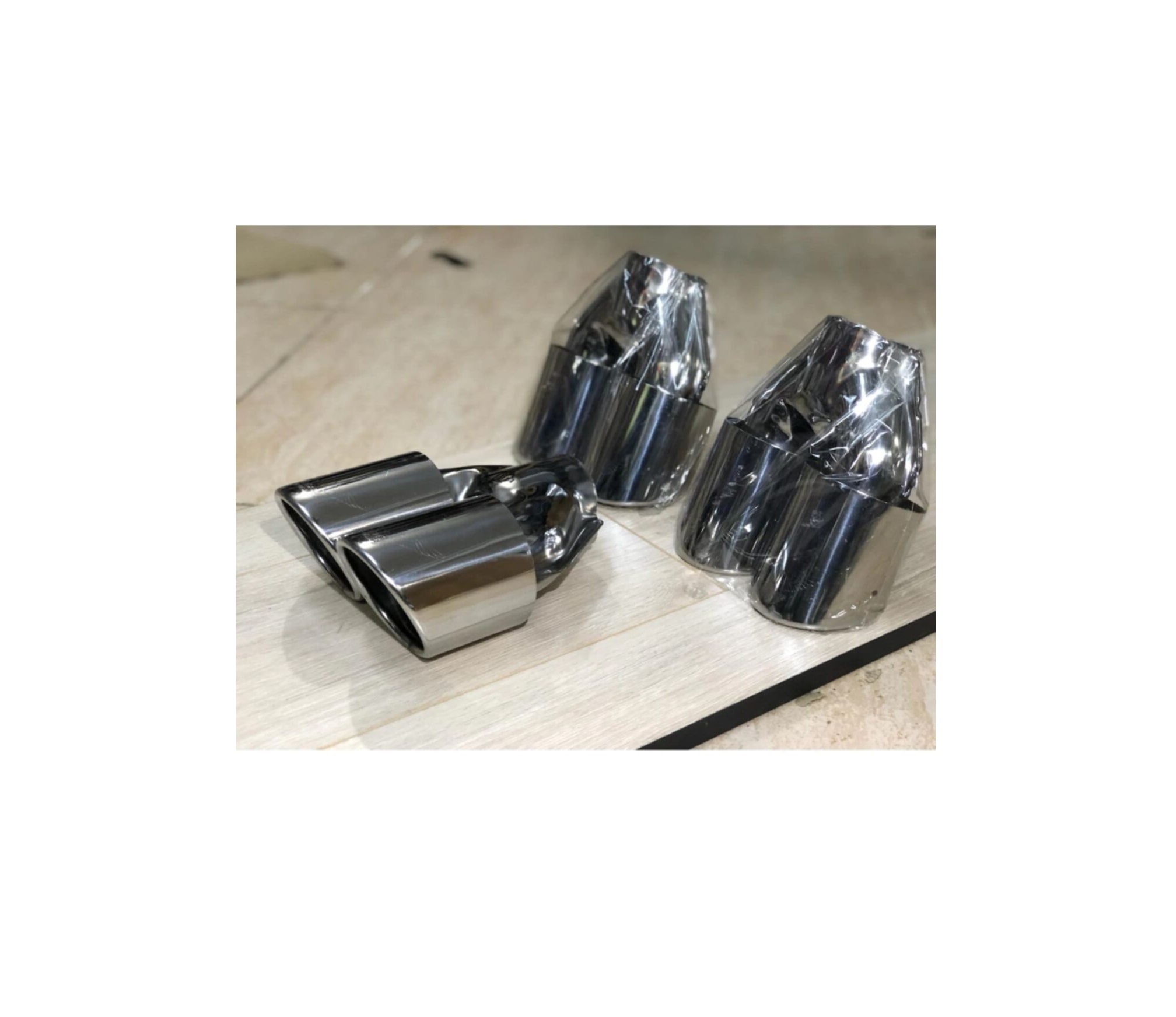 Paslanmaz Krom Egzoz Ucu Çift Çıkış 70mm Eğik Ağız Yuvarlak