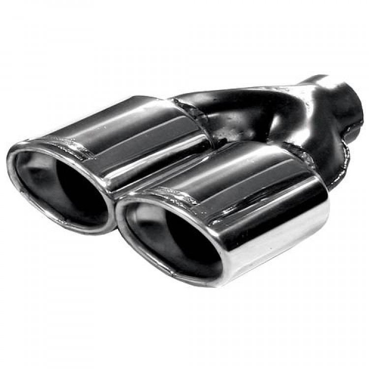 Stainless Chrome Exhaust Tip Double Outlet 70mm Oblique Mouth Round