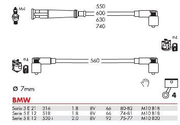 BMW E12 E21 BUJİ KABLOSU SETİ M10 1.6 1.8 2.0 8V 1974-1982 12121277632 12121355180 STDBM314