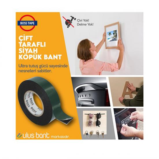 BOSS TAPE ÇİFT TARAFLI SİYAH KÖPÜK BANT 19MM*2MT