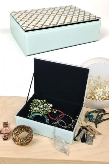  PATTERNED GLASS ORGANIZER JEWELRY MAKEUP BOX