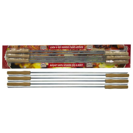 Leva House Lot de 6 brochettes à manche en bois