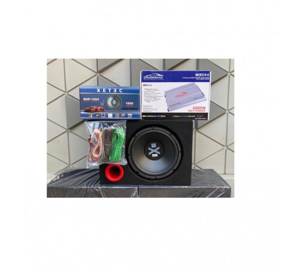 XETEC 30 CM 1000W KABİNLİ SUBWOOFER BAS AUDIOMAX 3000W 4 KANAL AMFİ VE KABLO SETİ