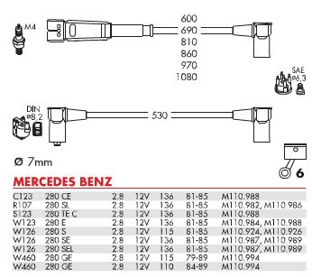 MERCEDES R107 C123 W123 W126 W460 BUJİ KABLOSU M110 KALIN 2.8 1980-1991 0300890501