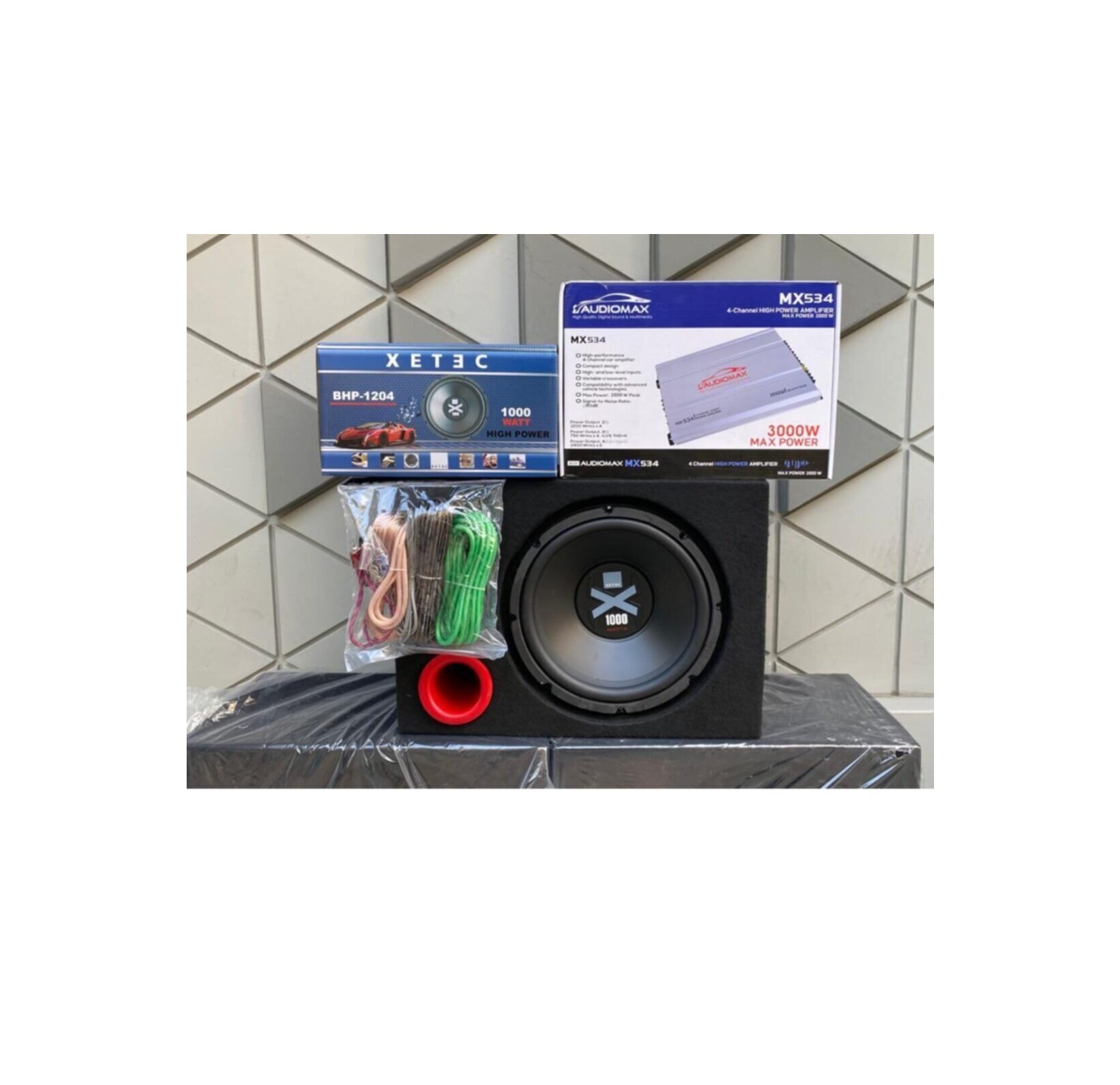 XETEC 30CM 1000W KABİNLİ SUBWOOFER AUDIOMAX 3000W 4 KANAL AMFİ SET